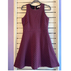 Loft womans dress size 6P sleeveless flared dress textured maroon/burgundy black